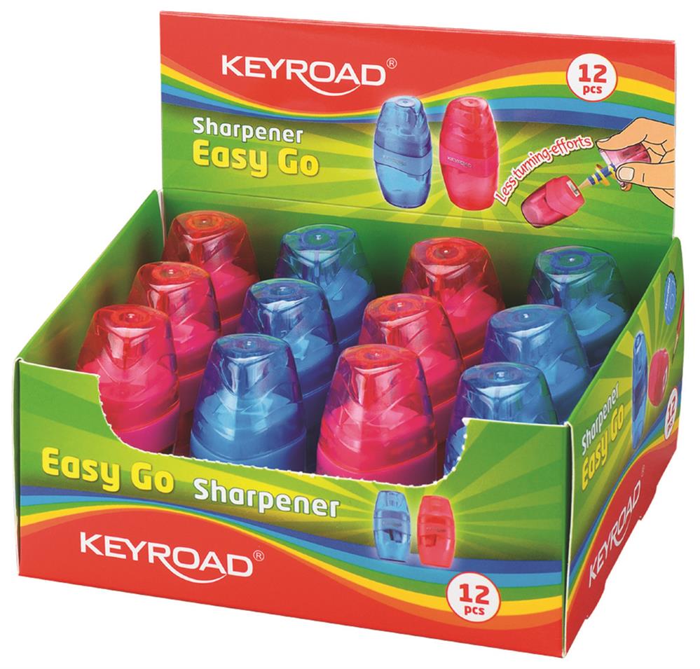 Temperówka Keyroad Easy Go Plastikowa Pojedyńcza Z Pojemnikiem Pakowane Na Displayu Mix Kolorów