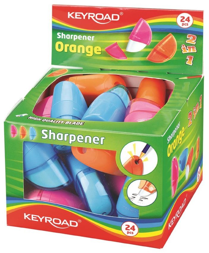 Temperówka Keyroad Orange Plastikowa Pojedyńcza Z Gumką Pakowane Na Displayu Mix Kolorów