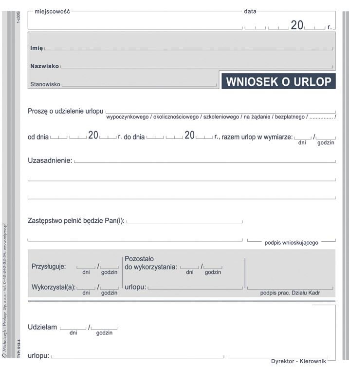 Wniosek o Urlop 2/3 A5 Offset 513-4 /MiP