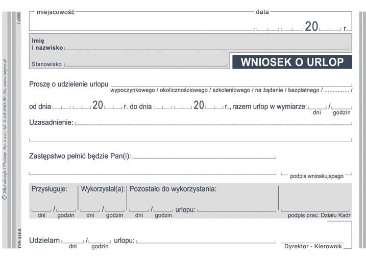 Wniosek o Urlop A6 Offset 515-5 /MiP