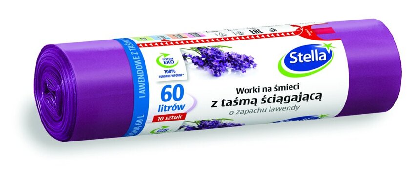 Worki Na Śmieci 60L A'10 z Taśmą Ściągającą Lawendowe /Stella