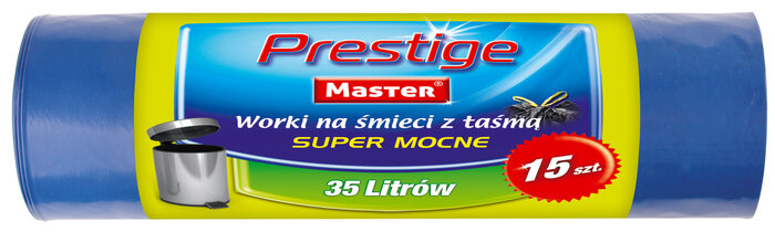 Worki Na Śmieci LDPE 35L A'15 Niebieskie z Taśmą Mocne Prestige /Master