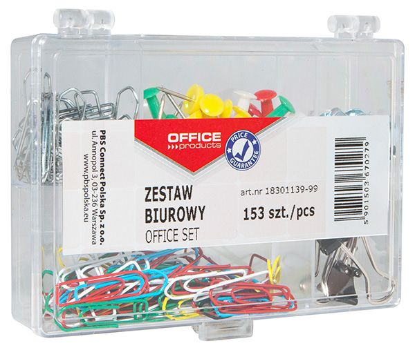 Zestaw Biurowy (Pinezki Klipy I Spinacze) Office Products Mix 153Szt. Mix Kolorów