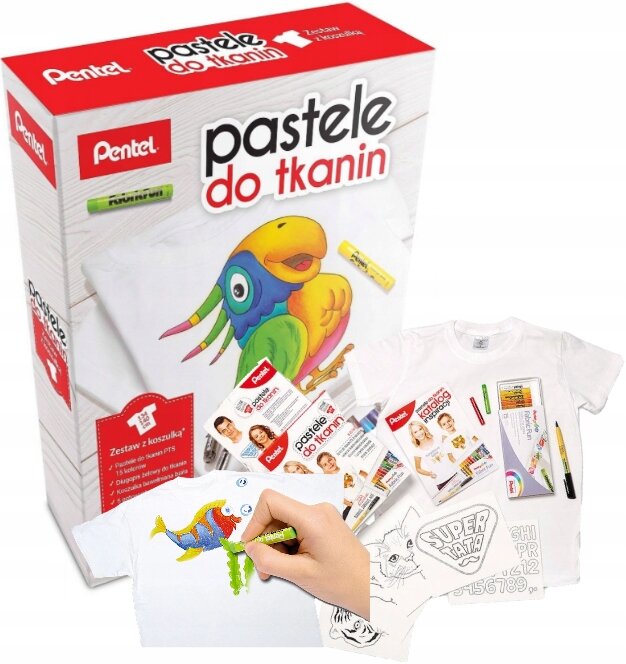 Zestaw Pastele Do Tkanin PTS15 + Koszulka + Szablony /Pentel