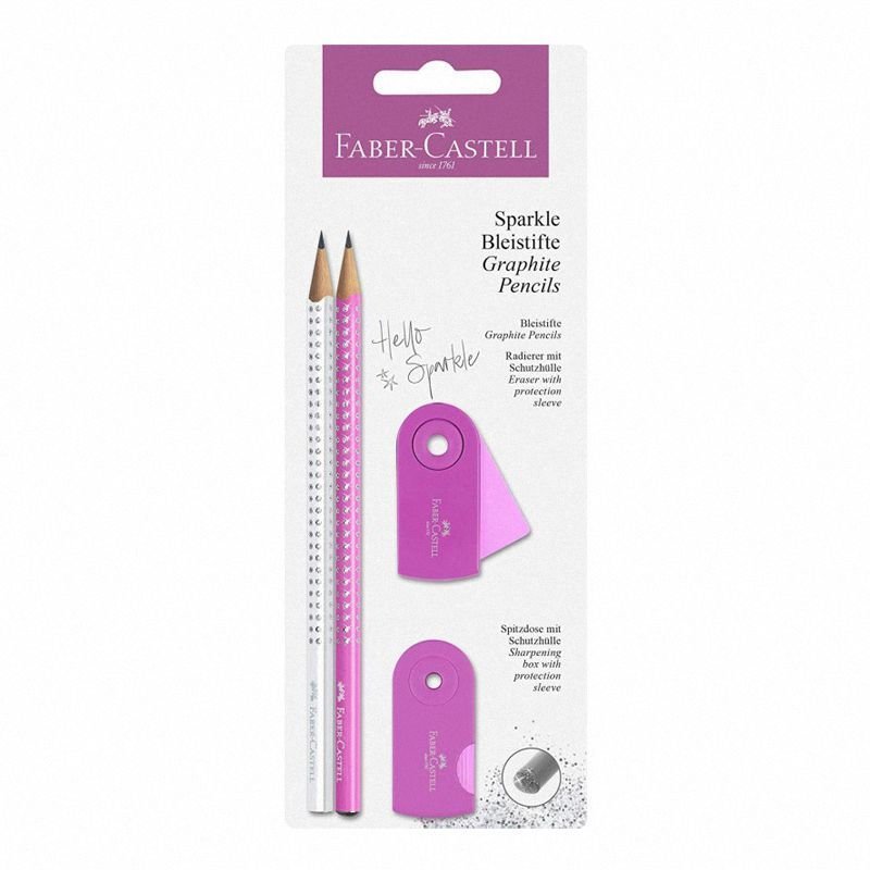 Zestaw Sparkle Pearly&Sleeve Różowy/Biały (2Xołówek+Temperówka+Gumka) Faber-Castell