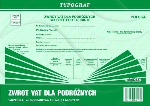 Zwrot VAT dla Podróżnych A4 Offset 02137 /Typograf